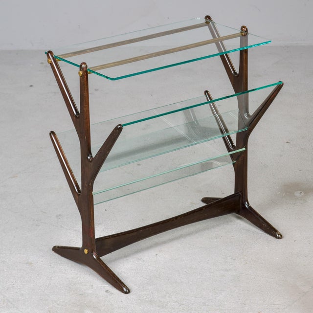 Burnt Umber Mid Century Mahogany Side Table With Magazine Rack and Brass Detail For Sale - Image 8 of 11