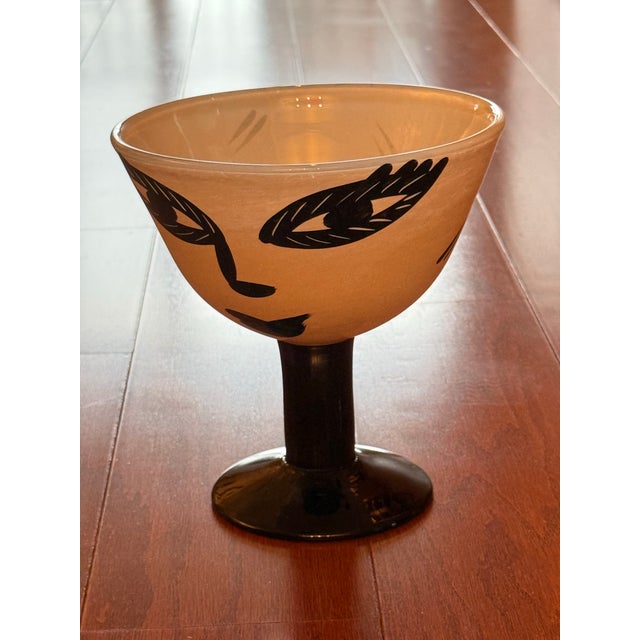 Glass Vintage Signed Ulrica Hydman-Vallien "Open Minds" Kosta Boda Art Glass Large Face Bowl Vase For Sale - Image 7 of 13