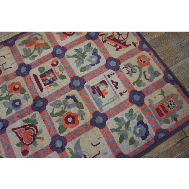 1930s Notable Tan Beige Color With Splendid Floral and Figurative Designs Antique American Hooked Rug For Sale - Image 5 of 12