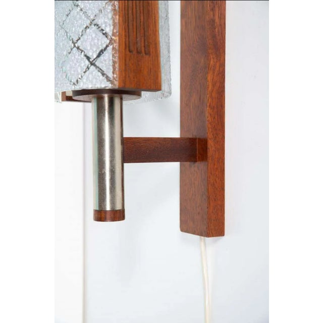 Vintage Bohemian Wall Lamp in Milk Glass and Teak Wood For Sale - Image 9 of 12