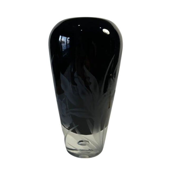 Carl Erickson Biomorphic Art Glass Bowl and Floral Black Sommerso Art Glass Vase Set of 2 For Sale In New York - Image 6 of 14