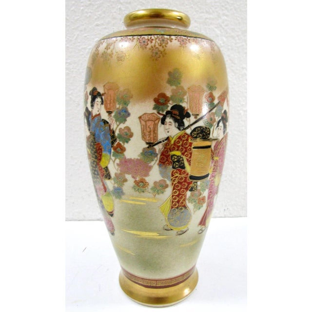 Antique Satsuma Vase With Geishas Elegant Ladies in Landscape For Sale - Image 4 of 14