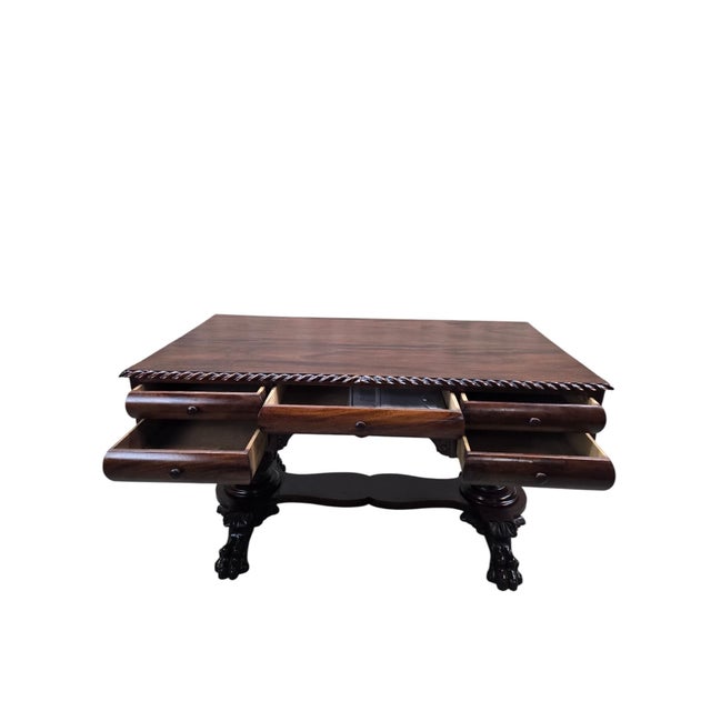 Antique Empire Carved Mahogany Partner’s Desk For Sale - Image 4 of 6