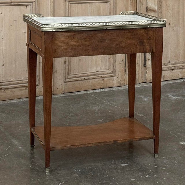 Antique French Louis XVI Rectangular Mahogany Side Table With Carrara Marble Top and Brass Gallery For Sale - Image 15 of 15