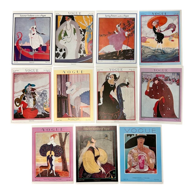 Vintage Vogue Magazine Cover Fashion Illustration Prints – Set of 11 For Sale
