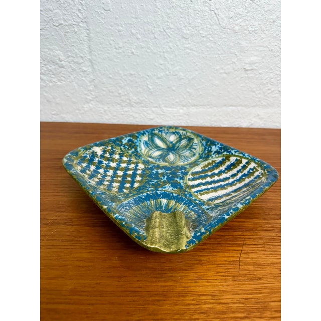 1960s 1960s Bitossi for Raymor Italian Mid Century Modern Blue and Green Ceramic Ashtray Catch All Dish For Sale - Image 5 of 9