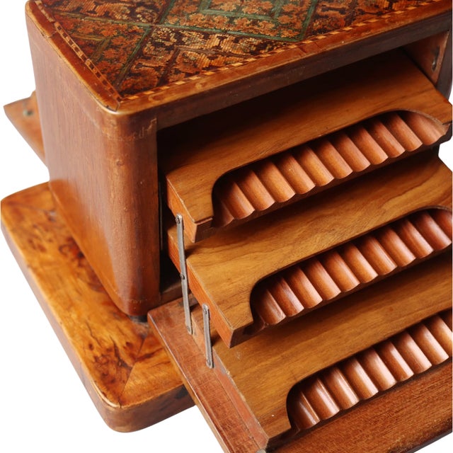 Art Deco 1950s Wood Mosaic Inlaid Cigar Box Vintage European Art Deco For Sale - Image 3 of 11