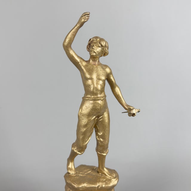 Antique Gilded Antimony Sculpture of a Miner by Ruchet, Early 1900s For Sale - Image 5 of 12