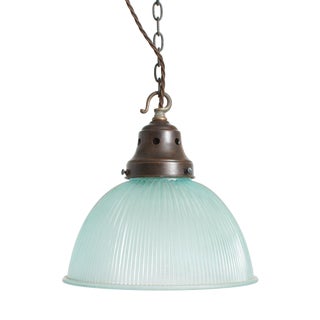 Antique Light Blue Tint Pendant from Holophane, 1930s For Sale