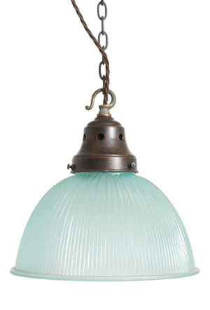 Antique Light Blue Tint Pendant from Holophane, 1930s