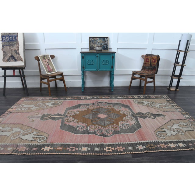 1970s Vintage Handmade Wool Cotton Pink Turkish Area Rug For Sale In San Francisco - Image 6 of 11