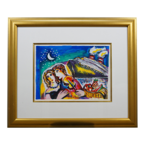 Late 20th Century Zamy Steynovitz Lovers Paradise Ship Violin Moonlight Serigraph Print 30"