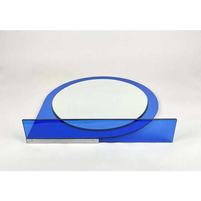 Mid-Century Blue Wall Mirror & Shelf by Sena Cristal, 1970s For Sale - Image 10 of 13
