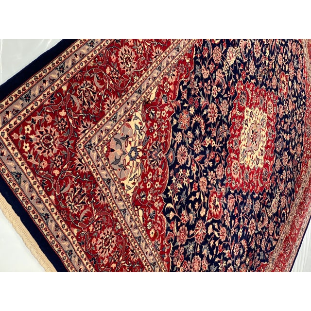 2000 - 2009 Navy Blue Fine Hand Knotted Kashan 7'8'' X 9'11'' For Sale - Image 5 of 12
