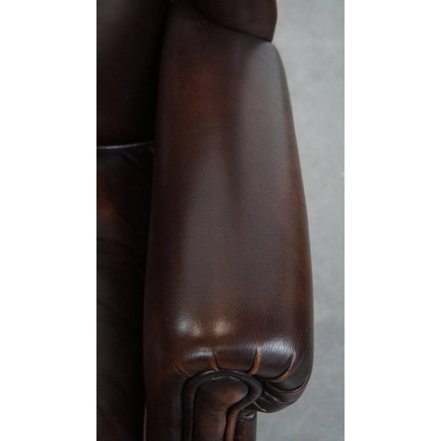 Black English-Style Wing Chair in Cowhide Leather For Sale - Image 8 of 14