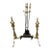Antique Federal Style Brass 6 Piece Set Fireplace Andiron & Tools For Sale