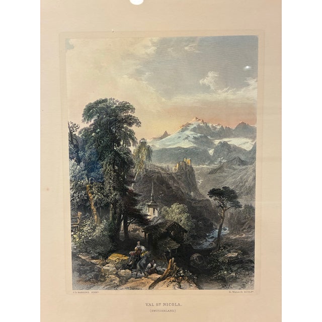 A beautifully detailed European landscape print titled *Val St. Nicola (Switzerland)*, depicting a picturesque Swiss...