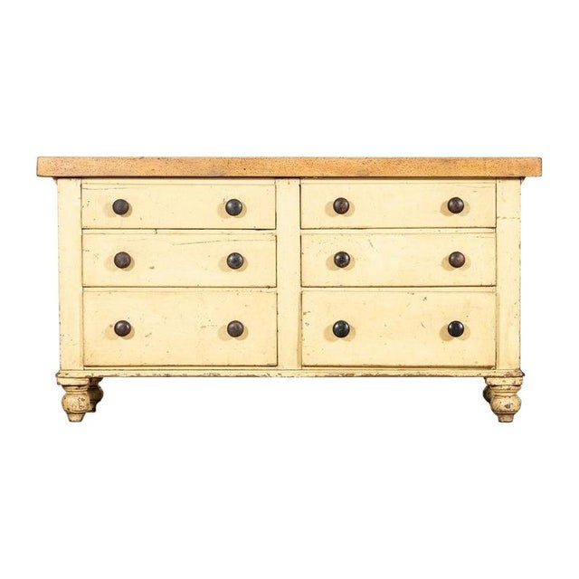 English Painted Pine Dresser Base with Drawers and Elm Top, 1890 For Sale - Image 16 of 16
