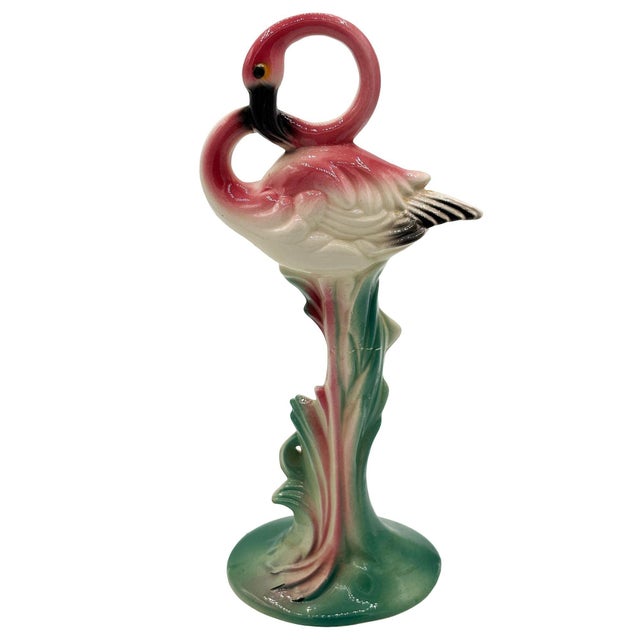 1950s Large 10" MCM California Pottery Ceramic Bashful Pink Flamingo Tabletop Statue For Sale - Image 4 of 10