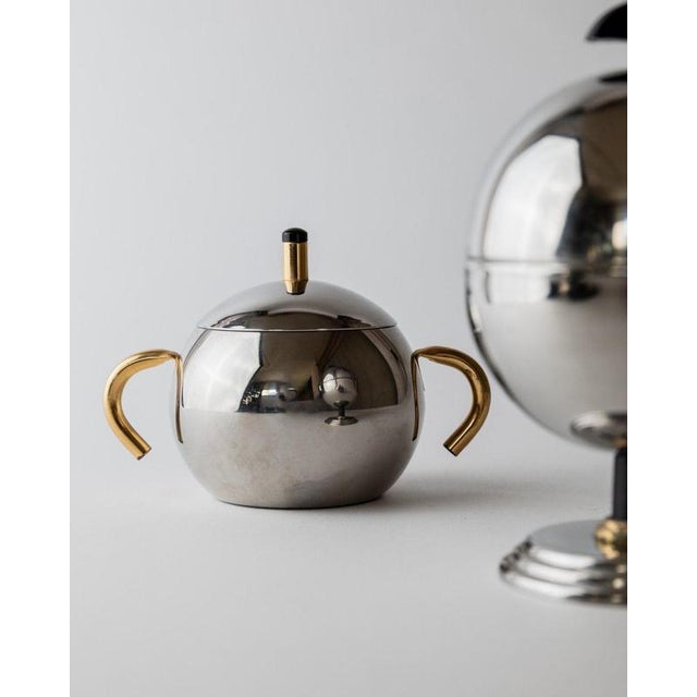 Vintage Sugar Bowl Set in Stainless Steel and Brass, 1980s, Set of 2 For Sale - Image 6 of 12