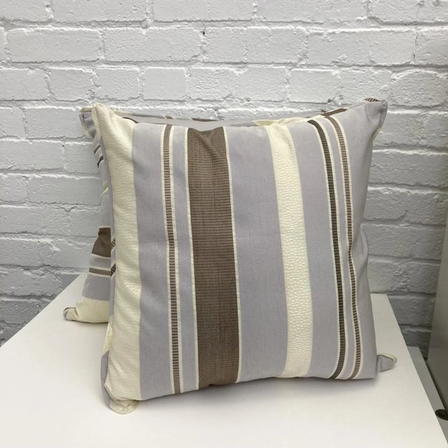 Pair of Cream Lavender Striped Pattern Pillows with zippered cover. Handmade pillows are zippered and have beautifully...
