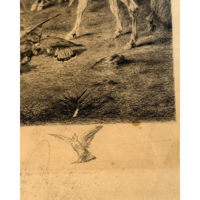 Cream Antique Etching by French Artist Louis Monziès After Eugene Fromentin - Orientalist Falconry Equestrian For Sale - Image 8 of 17
