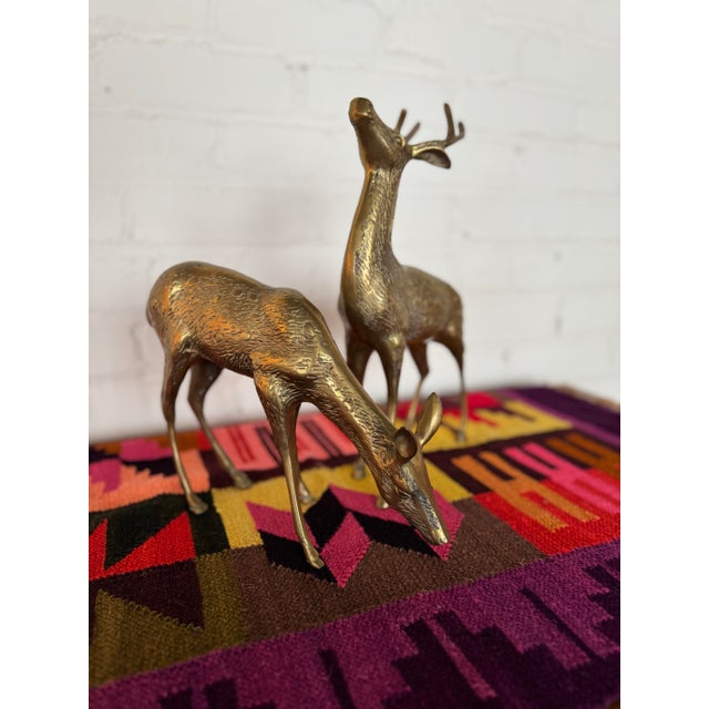 Mid 20th Century Hollywood Regency Large Brass Deer Sculptures - Set of 2 For Sale - Image 4 of 7