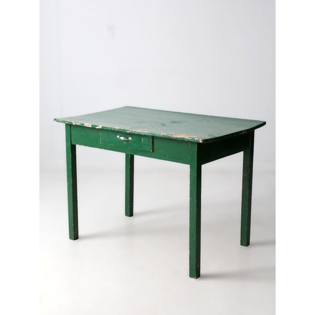 Early 20th Century Antique Primitive Green Farmhouse Table For Sale - Image 5 of 18