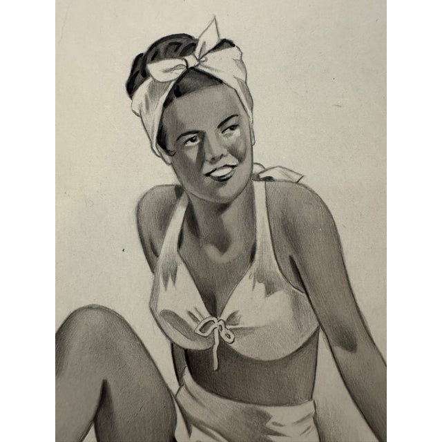 Original graphite pencil drawing by American artist and illustrator Theodore E. Schrock (1879–1952), depicting a smiling...
