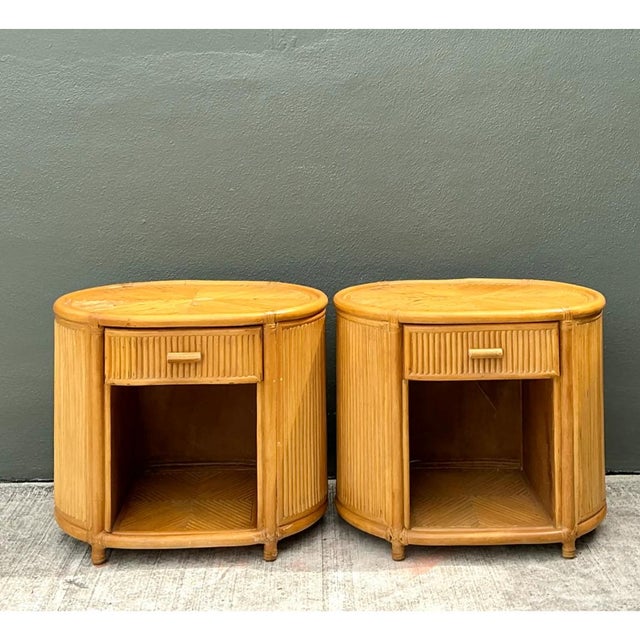 Vintage Rattan Oval Nightstands - A Pair For Sale - Image 11 of 12