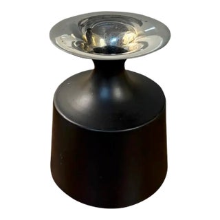Vintage Metal Vase With Chrome Interior For Sale