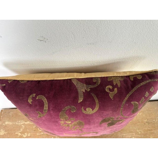 Contemporary Nomi Design Stenciled Velvet Pillow With Silk Back, Colonial Style For Sale - Image 3 of 5