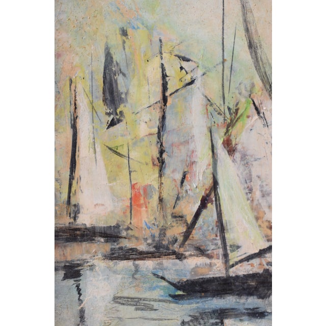 Vintage Framed Impressionist Oil on Board Painting of Sailboats, Circa 1974 For Sale - Image 13 of 16
