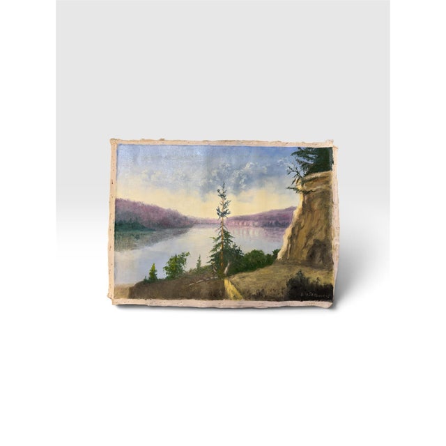 Atmospheric vintage landscape painting, executed in oil on canvas and signed in Cyrillic at the lower right, with what...