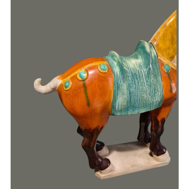 Vintage Asian Pottery Hand Painted Tang Sancai Glazed Horse Statue For Sale - Image 9 of 12