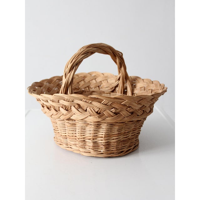 Wood Vintage Wicker Basket With Handle For Sale - Image 7 of 11