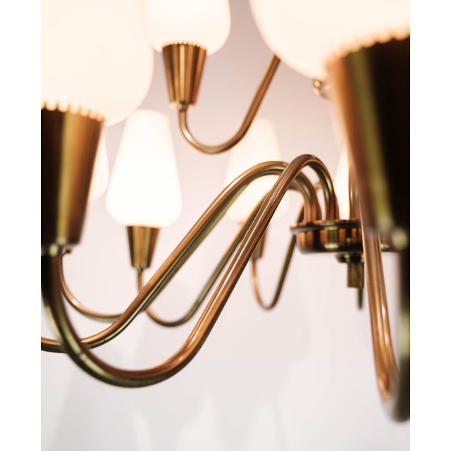 Danish Lamp with Arms of Brass and Glass, 1950s For Sale - Image 9 of 10