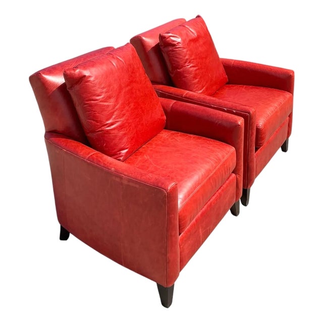 Vintage Bassett Red Leather “Austin” Club Chairs - A Pair For Sale