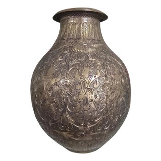 Antique Brass Vase with Figures, 19th Century For Sale