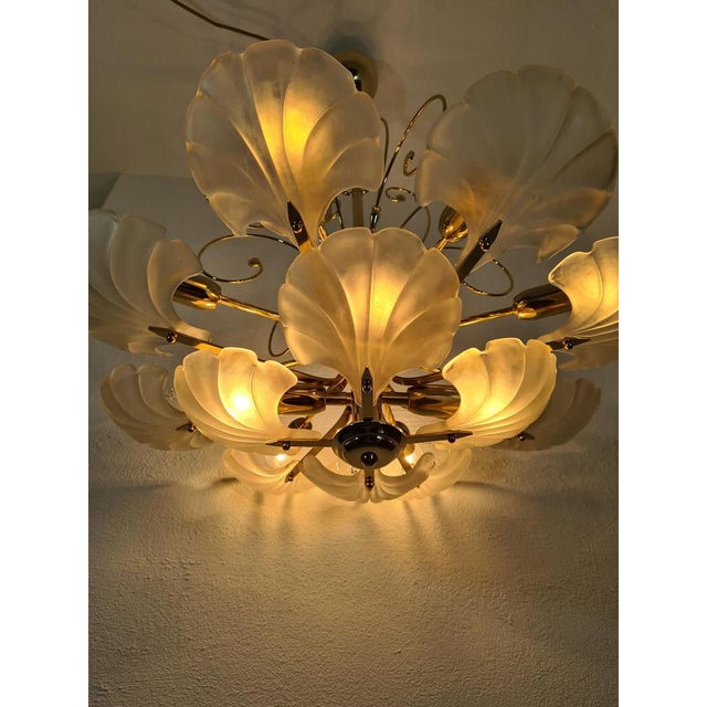 Frosted Glass and Brass Chandelier from Deknudt, Belgium, 1970s For Sale - Image 10 of 13
