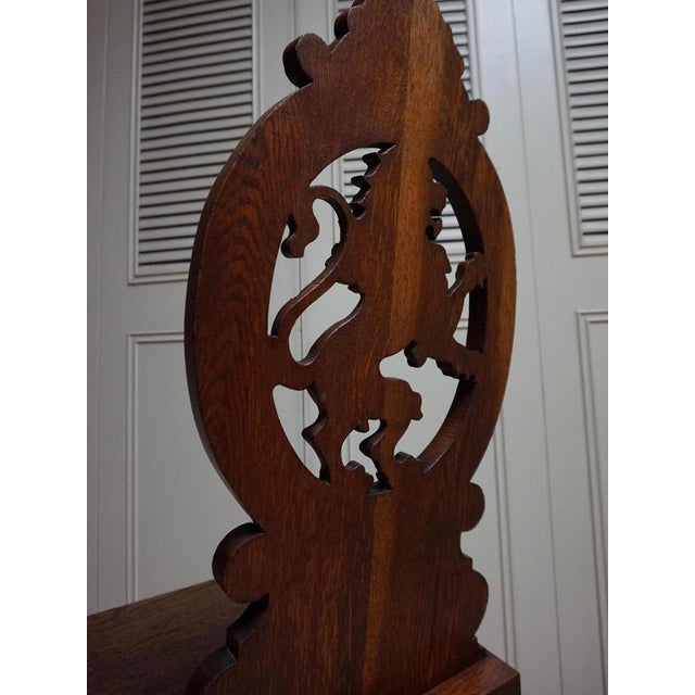 19th Century Swiss Black Forest Hand Carved Oak Side Chair with Standing Lion For Sale - Image 13 of 15
