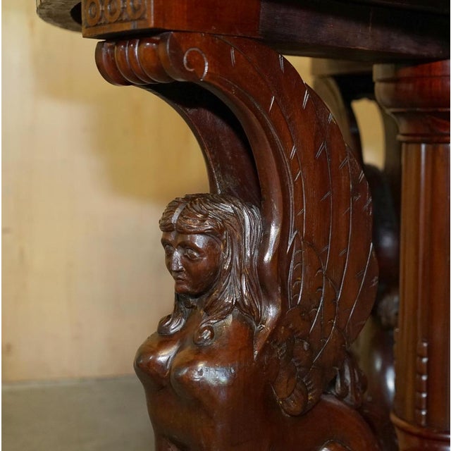 Brown Antique French Neoclassical Hardwood Centre Table with Sphinx Pillared Base For Sale - Image 8 of 18