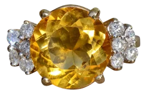 The Villa Rica: Ladies 14K Yellow Gold Cocktail Ring set with Citrine Center and Diamond Side Stones