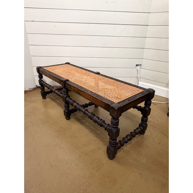 Wood Antique English Cane Bench For Sale - Image 7 of 8