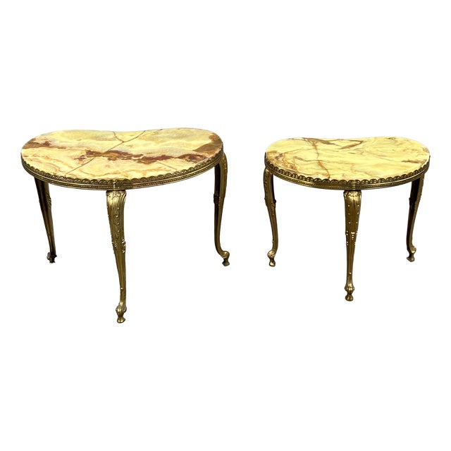 Nesting Tables in Gilt Bronze and Onyx, 1900s, Set of 2 For Sale