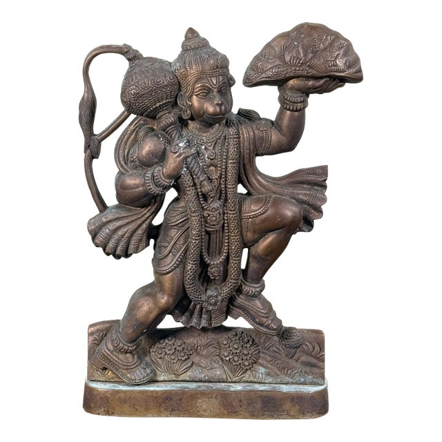 Vintage Indian Brass Hanuman Hindu Deity Sculpture Temple Altar Figure For Sale