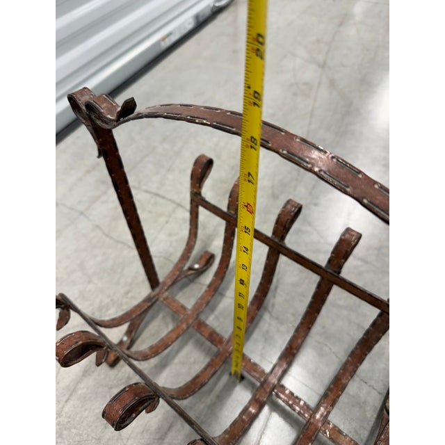 Jacques Adnet 1960s Faux Equestrian Leather Belt, Iron Magazine Rack For Sale - Image 4 of 12