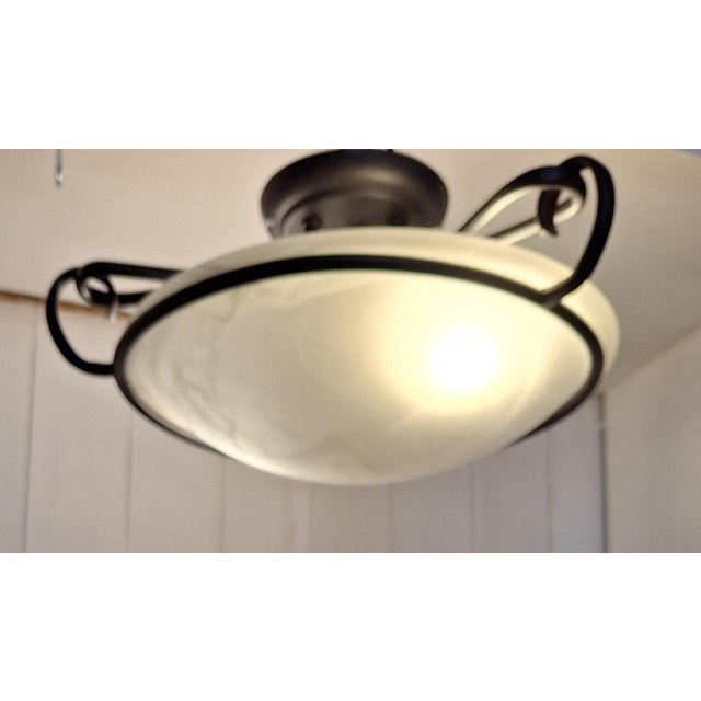 2000 - 2009 Vintage Ceiling Lamp with White Marbled Glass Shade in a Black Metal Mount by Honsel, 2000s For Sale - Image 5 of 8
