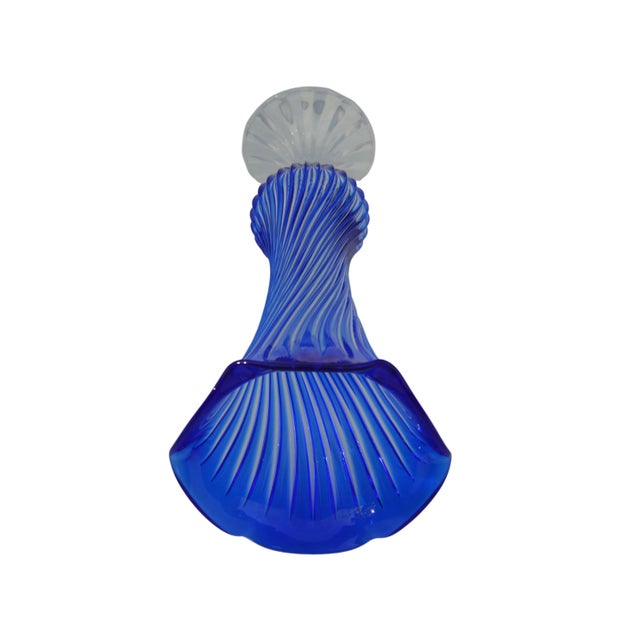 Blue Vintage Mid 20th Century Crystal-Cut Blue Vase For Sale - Image 8 of 9