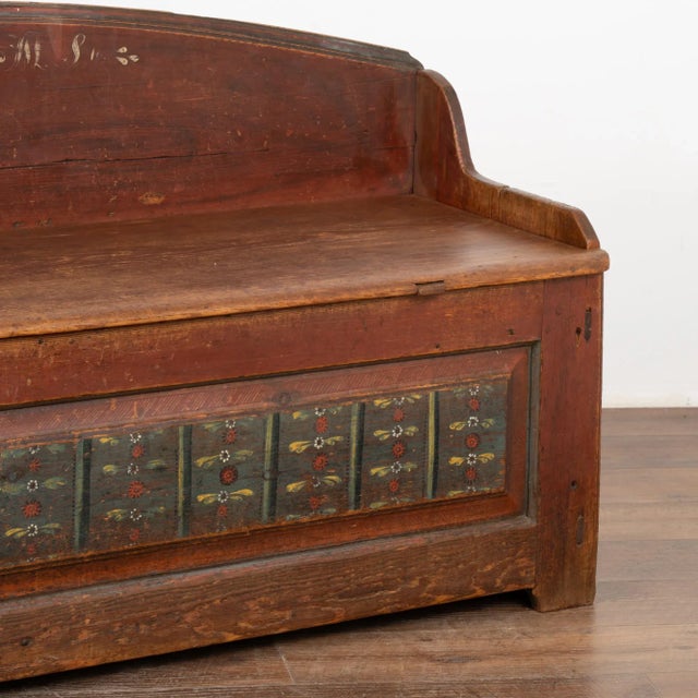 Original Hand Painted Swedish Bench, Dated 1817 For Sale - Image 11 of 12